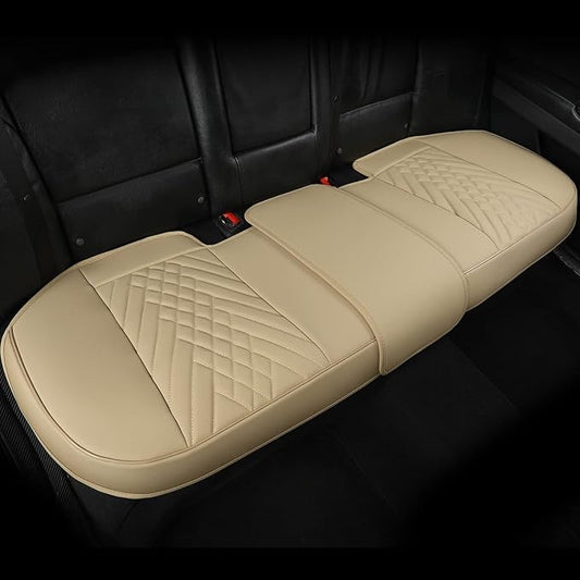 GIANT PANDA Premium PU Leather Rear Car Seat Cover Protector, Luxury Adjustable Anti-Slip Bottom Bench Seat Cover (50~55.5''),Fits 90% of Vehicles, Back Seat Cover, Beige