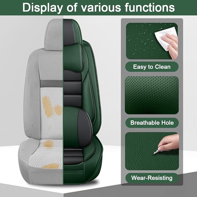 5 Seat Covers Fit for Acura ZDX 2024, Waterproof Premium Leather Automotive Accessories Seat Protectors Seat Cushions Wear-Resistant Car Seat Covers（Black&Green,Full Deluxe）