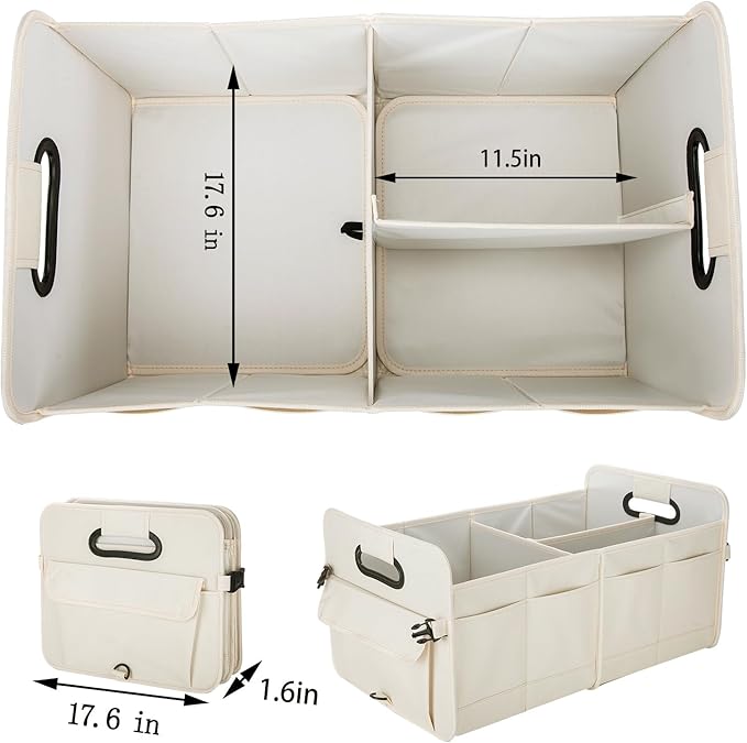 Trunk Organizer For Suv & Sedan,Car Organizers and Storage, Waterproof Collapsible & Adjustable Straps,Sturdy Car Organization for Car Accessories, Tools,Food，Sundries,2-3 Compartment（Beige）