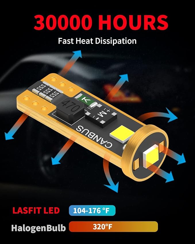 LASFIT 194 LED Bulb 6000K White, T10 168 2825 W5W LED Replacement Light Bulbs, For Dome Map Light, Door Light, Courtesy Light, License Plate Light, Trunk Light, Super Bright (Pack of 8)