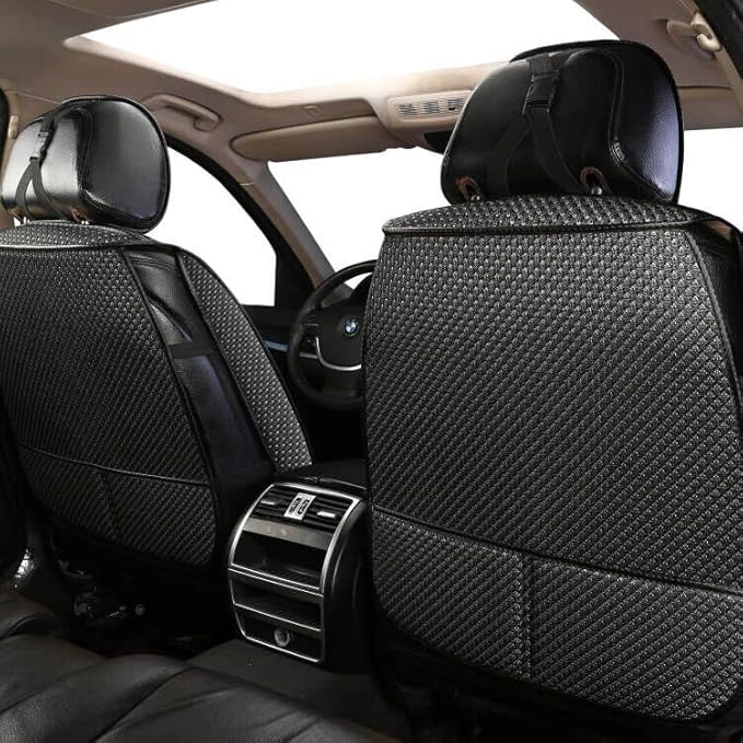 Auto Newer 2PCS Luxury Breathable Car Seat Cover,Front Car Seat Protector, Fit Four Seasons of Universal Automotive Vehicle Cushion Cover, Compatible with 90% Cars,SUV,Trucks (Black,Front Seats)