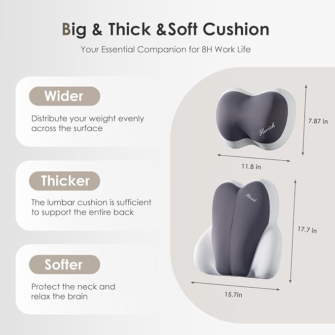 FLORICH Lumbar Support with Car headrest Back Pillow for Chairs Headrest Pillow for Car Ergonomic Ultrathick Memory Foam Back Pillow for Office Chair (Beige Grey)