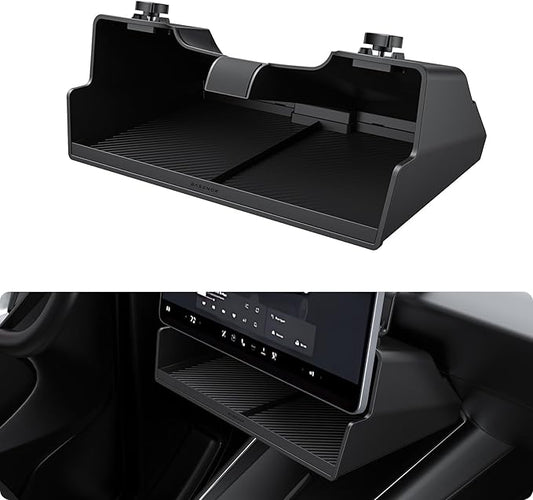 BASENOR 2026 Tesla Model Y Model 3 Under Screen Storage Box [100% Secure] Center Console Organizer Tray for Model Y Juniper 2025 2026 Model 3 Highland 2024 2025 2026 (Standard, Premium & Performance)