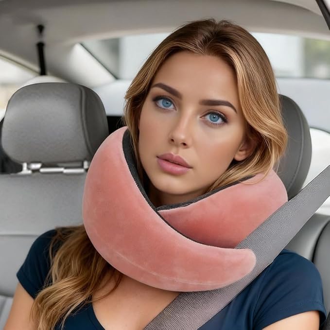Snail Flexible Neck Pillow, Premium Memory Foam Travel Pillow, 360°Ergonomic Design, Asymmetrical Sides, Suitable for Flight, Car, Office, Washable Pillowcase (Pink)