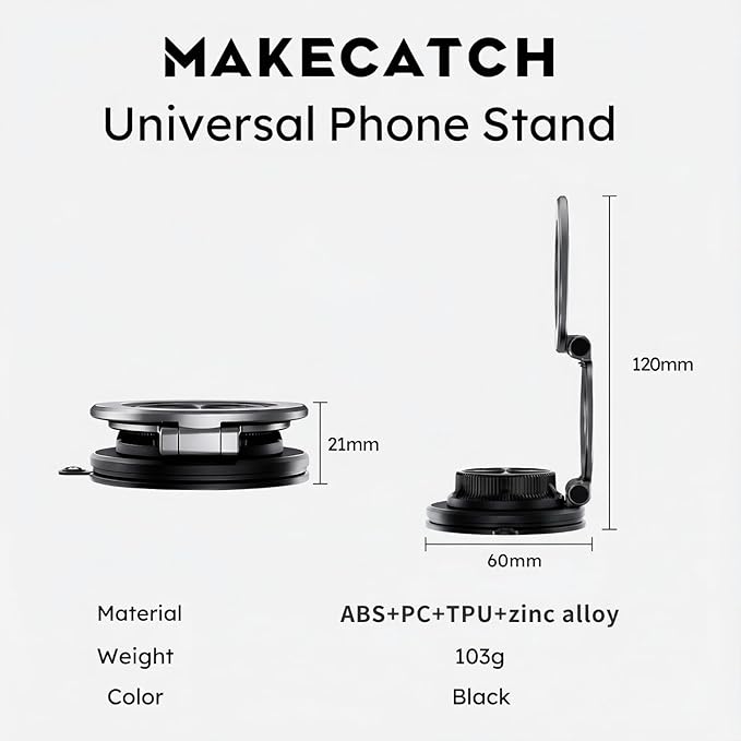 Magnetic Car Phone Mount, 0.83" Ultra-Slim Foldable Holder, [Vacuum Suction & Adhesive Pad] for Textured Dashboard/Windshield/Screen, 3-Joint Metal MagSafe Mount for iPhone 17 Pro Max -Black