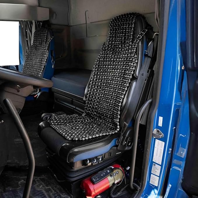 ZONETECH Beaded Seat Cover for Cars Cooling, Massage Cushion, Car Seat Natural Wooden Beads for Semi Truck, Trailer, Car (Black, 2-Pack)