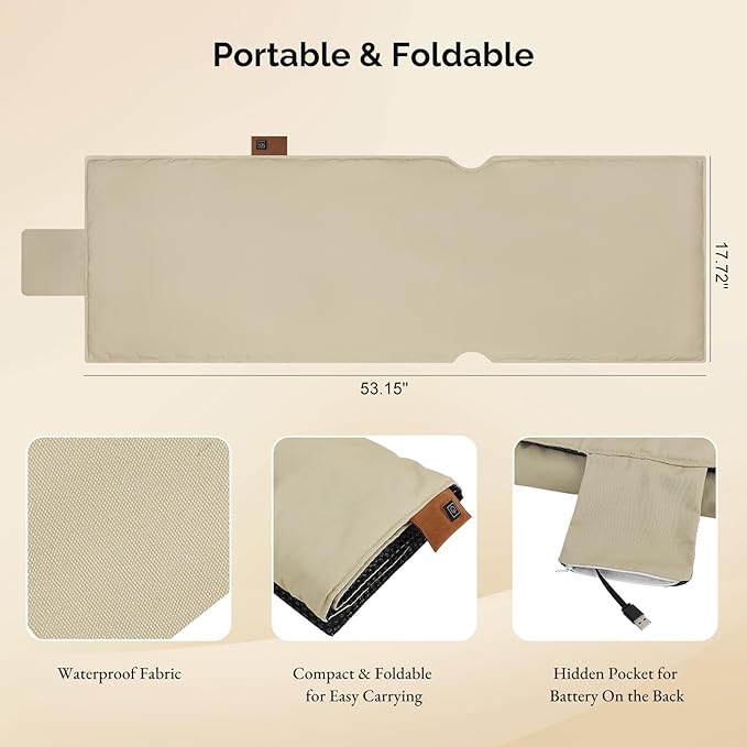 SAVIOR HEAT Heated Stadium Seat for Bleachers with Back Support 3 Heat Levels 10,000mAh Portable Heated Seat Cushion Chair Warmer with Battery Pack for Back Waist Hip Thigh Home Office Camping Yard