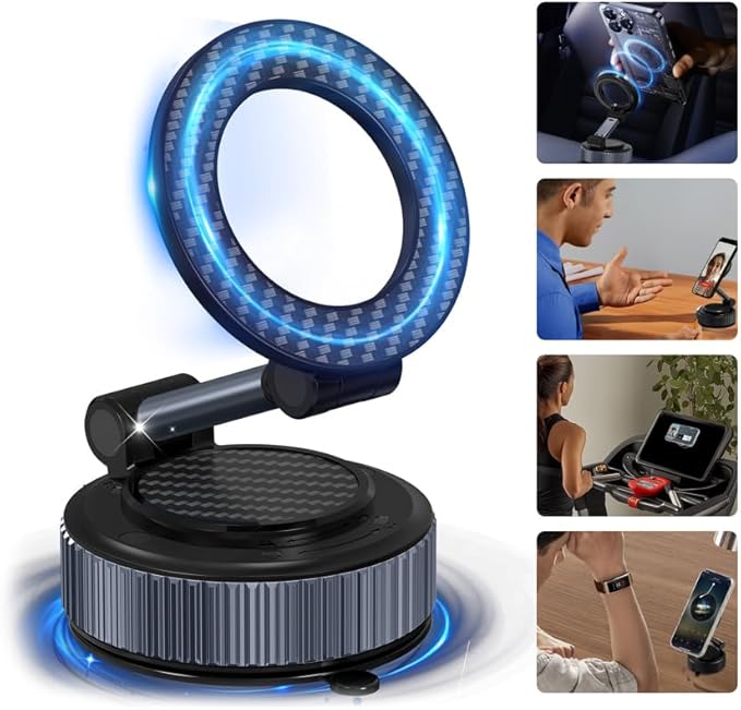 surundo Magnetic Phone Holder for Car - Upgraded 360° Vacuum Magnetic Phone Holder, Foldable Retractable Suction Cup Car Mount for Magsafe for Your Car/Gym/Mirror Mount for iPhone & Android