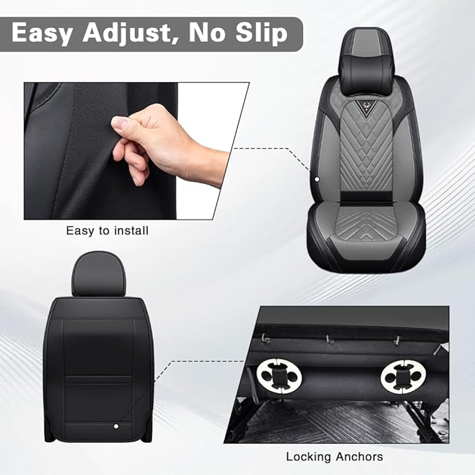 Fit for Dodge Dakota Seat Covers 2000-2011, Nappa Leather, 360° Full Protection, Thick Padding & Memory Foam, Waterproof & Stain-Resistant Car Seat Cover (Fornt Set with Headrests,Black&Gray)