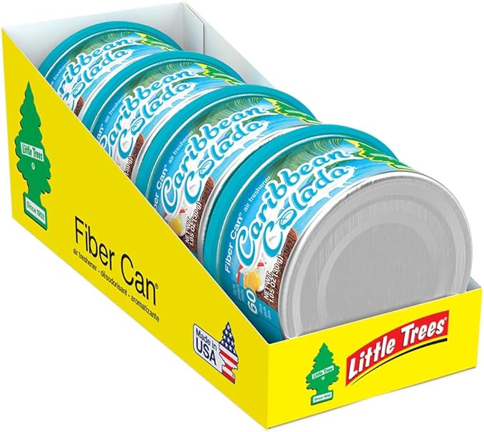 LITTLE TREES Car Air Freshener | Fiber Can Provides Long Lasting Scent for Auto or Home | Recycled Fiber | Caribbean Colada, 4 Air Fresheners