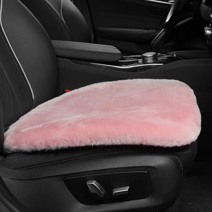 Genuine Sheepskin Auto Seat Pad, Australian Soft Wool Seat Cover Breathable and Sweat-Wicking Comfort Warm Universal Fit,19.2 inch x19.2 inch (Front seat Cushion 1pc, Pink)