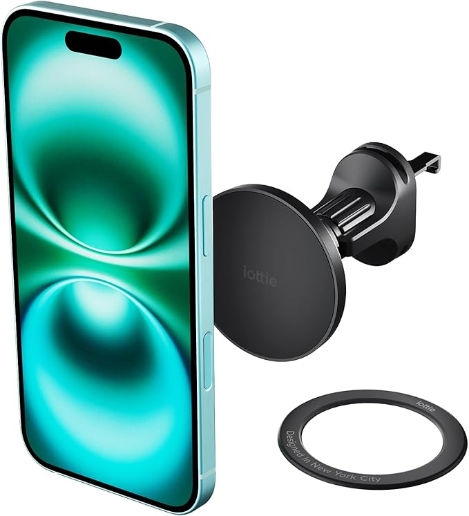 iOttie iTap 3 Magnetic Air Vent Car Mount Phone Holder with Magnetic Ring Adapter. Compatible with iPhone, Samsung Galaxy, Google Pixel, Huawei, LG, and All Qi Compatible Smartphones