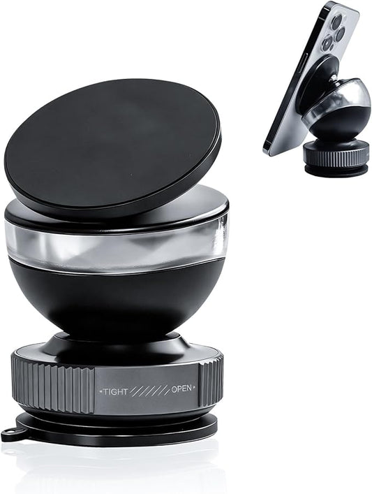 Car Phone Holder with Magnetic Ring Vacuum Magnetic 360° Adjustable Portable Magsafe Spherical Phone Mount for Car Home Gym Office Compatible All Smartphones (Silvery)