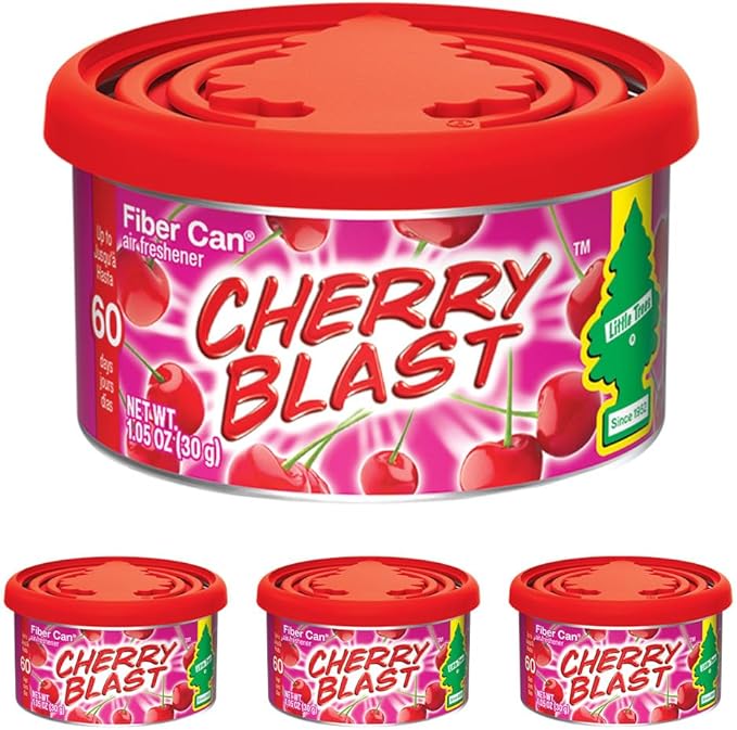 LITTLE TREES Car Air Freshener | Fiber Can Provides Long Lasting Scent for Auto or Home | Recycled Fiber | Cherry Blast, 4 Air Fresheners