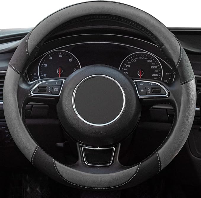 Xizopucy Steering Wheel Covers Gray Universal Microfiber Leather, Suitable for 14 1/2-15 inch Car Steering Wheel Cover, Breathable, Anti Slip & Odor