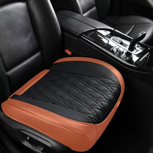 Luxury Faux Leather Car Seat Cover Front Bottom Protector, Seat Cushion Without Backrest, Anti-Slip and Wrap Around The Bottom, Fit Most Cars & Vehicles, 1 Piece, Brown&Black