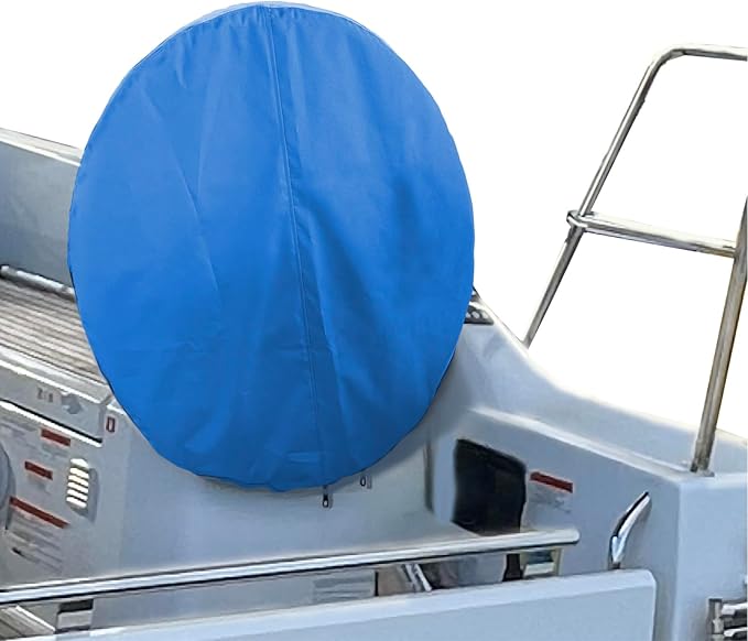 SavvyCraft Waterproof Boat Steering Wheel Covers, Heavy Duty Solution-Dyed 600D Fade-Resistant UV Protection Sailboat Yacht Marine Steering Wheel Protector Case, Vecro and Zipper Closure Blue 36"