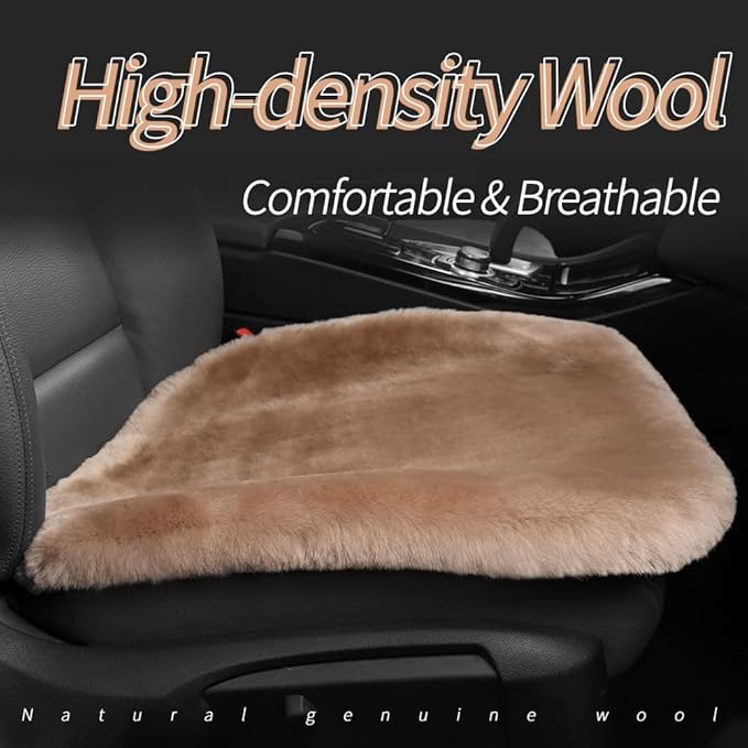 Genuine Sheepskin Auto Seat Pad, Australian Soft Wool Seat Cover Breathable and Sweat-Wicking Comfort Warm Universal Fit,19.2 inch x19.2 inch (Front seat Cushion 1pc, Light Brown)