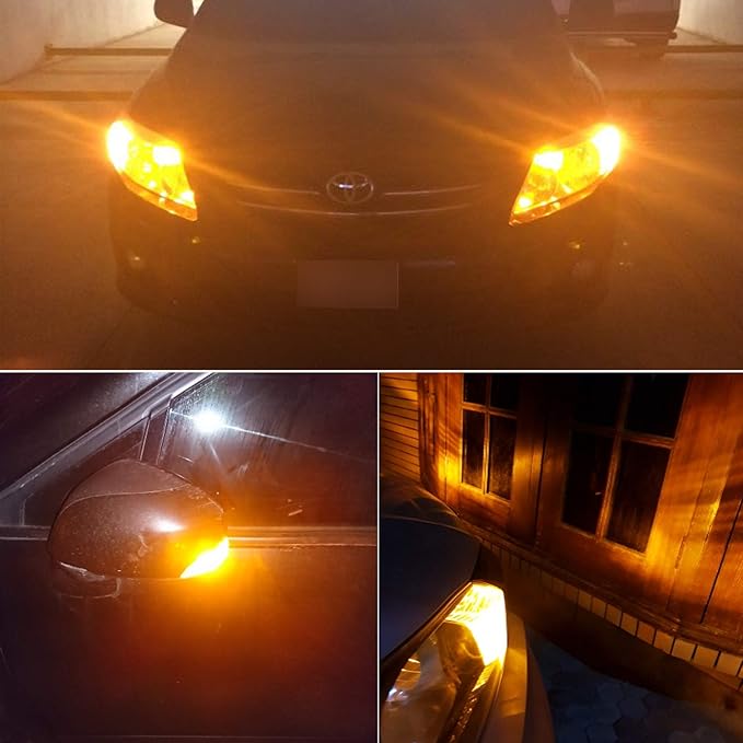 PHINLION 194 LED Bulb Amber Yellow Super Bright 168 2825 2827 T10 W5W Wedge LED Replacement Bulbs for Car License Plate Interior Dome Map Reading Courtesy Side Marker Lights, Pack of 2