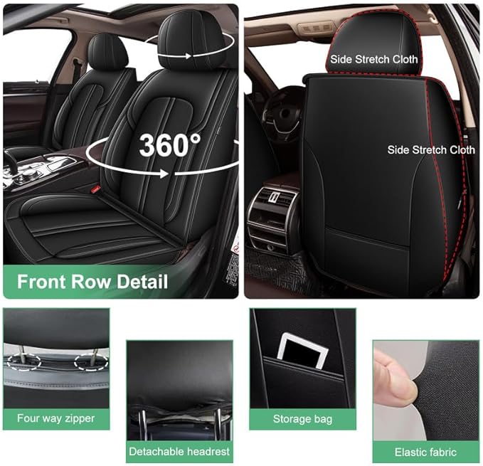 2 Front Seat Covers for Kia Soul 2010-2023 2024 2025 Faux Leather Car Seat Cover Waterproof Automotive Seat Cushion Protectors Compatible Airbag (2 Seats, Black)