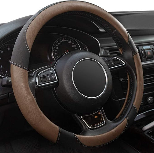 Xizopucy Steering Wheel Covers Black Universal Microfiber Leather, Suitable for 14 1/2-15 inch Car Steering Wheel Cover, Breathable, Anti Slip- Brown