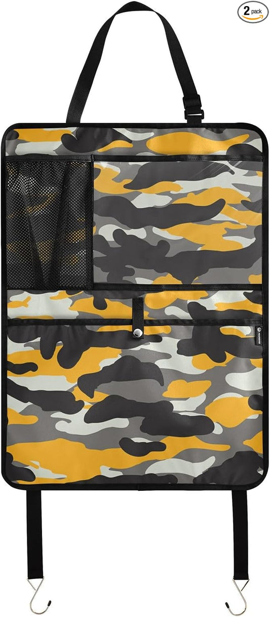 Automotive Seat Back Organizers Car Seat Organizer Waterproof Car Back Storage Kick Mat, Backseat Car Organizer with Pockets,Car Seat Protector Fit All 2Pcs Camouflage