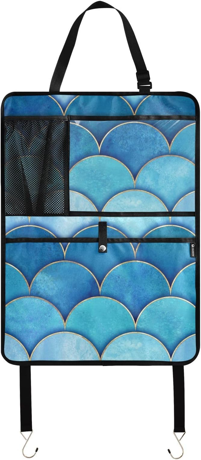 Automotive Seat Back Organizers Car Seat Organizer Waterproof Car Back Storage Kick Mat, Backseat Car Organizer with Pockets,Car Seat Protector Fit All 2Pcs Ripple