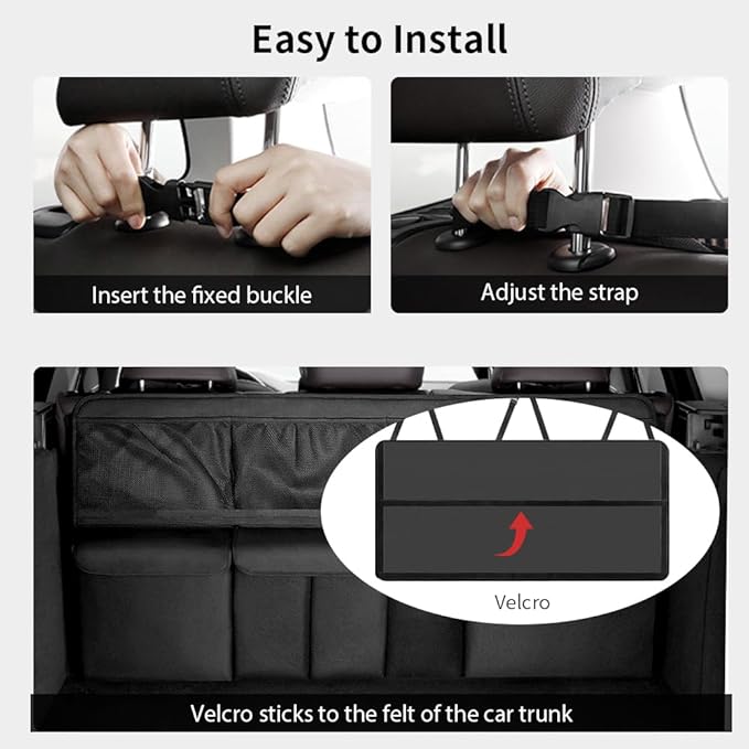 Hanging Car Trunk Organizer, Collapsible Backseat Storage Bag with 8 Large Pockets for Medium or Large Size SUV, Truck, MPV, Car Interior Accessories (Black)