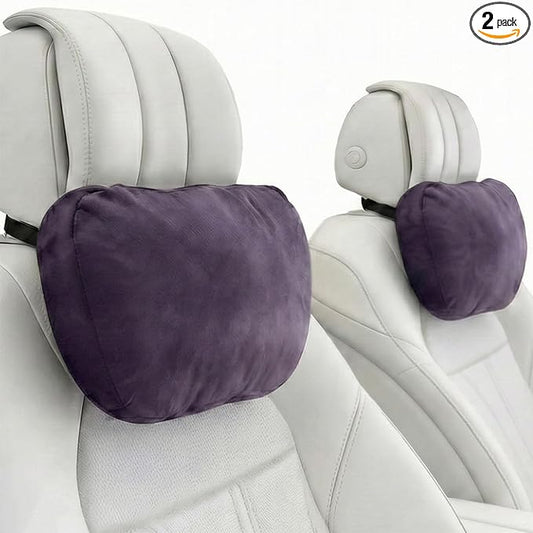 2PCS Car Pillow for Car Neck Pillow for Driving Seat Lumbar Support Soft Cushion with Extra Filling Accessories Back Support for Travel Nap and Trips Sleeping (Violet, Head)