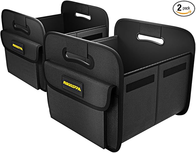 MIKKUPPA Car Trunk Organizer - Split Design Collapsible Small Trunk Organizer for Groceries, Car Storage Organizers for SUV Auto Truck Van with Non Slip Bottom (Black, 2Pack)