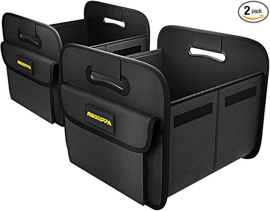 MIKKUPPA Car Trunk Organizer - Split Design Collapsible Small Trunk Organizer for Groceries, Car Storage Organizers for SUV Auto Truck Van with Non Slip Bottom (Black, 2Pack)