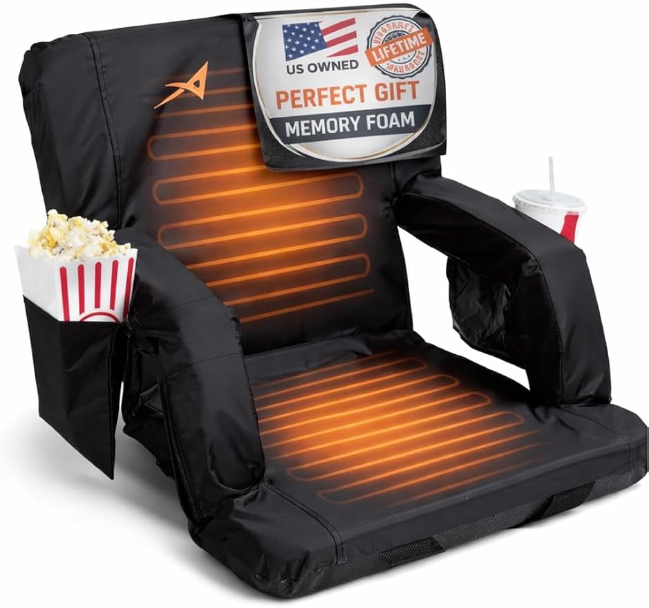 ACELETIQS Heated Stadium Seats for Bleachers with Back Support - Upgraded Model and Extra Heat - Upgraded 3 Levels of Heat - Foldable Chair - Cushioned, 4 Pockets (20" Double Heated)