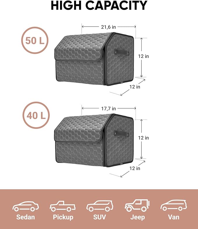 Owleys Car Tote Bundle - Trunk Organizer Set - Gray Interior Accessories (Gray 21.6" + 17.7")