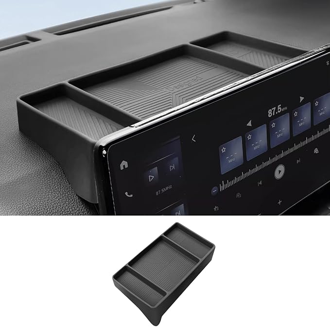 Temmis Dashboard Organizer for Toyota Highlander 2022-2026, Silicone Dash Board Tissue Holder Dash Storage Tray Container Box Behind Screen-Black