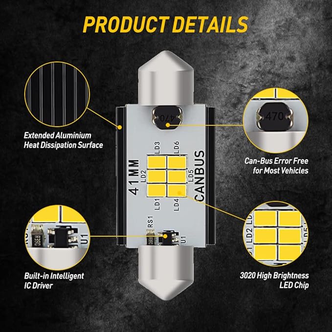 AUXITO 578 LED Bulbs Canbus Error Free 211-2 212-2 41MM 42MM Festoon LED Bulbs for Dome Light Interior Car License Plate Map Door Courtesy Marker Lights, Xenon White