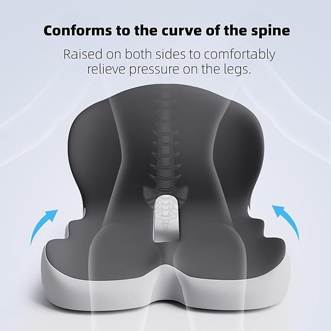 Orthopedic Cushion for Office Chair and Car, Memory Foam Seat Cushion with Lumbar Support Pillow, Instant Relieve Pressure on Back, Hips, Tailbone, Improves Sitting Posture (2, Light Gray)