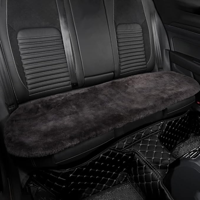 Genuine Sheepskin Auto Seat Pad, Soft Wool Seat Cover Breathable and Sweat-Wicking Comfort Warm Universal Fit (Front seat Cushion 2pcs & Rear seat Cushion 1pc, Dark Grey)