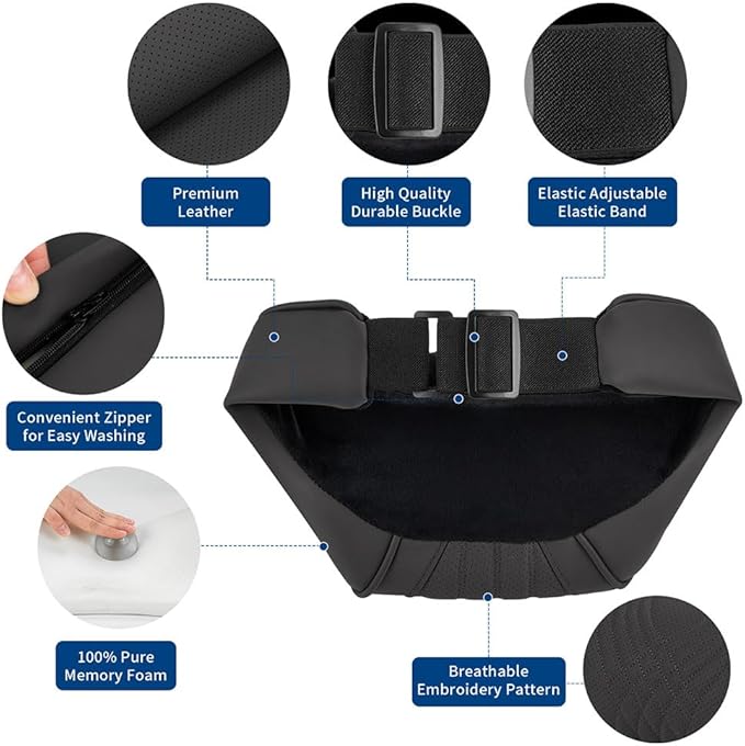 Car Headrest Memory Foam Neck Pillow for Driving with Leather Cover Soft Comfortable Seat Head Pillow Cushion for Most Cars SUV Sedan Home Office Black (2PC)