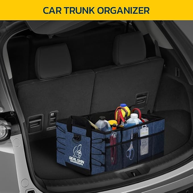Seal Skin Covers Trunk Organizer for SUV, Car & Truck - Premium Heavy Duty & Collapsible with 3 Adjustable Size - Lightweight & Portable Storage Organizer - Easy to Use & Install in Any Vehicle - Blue