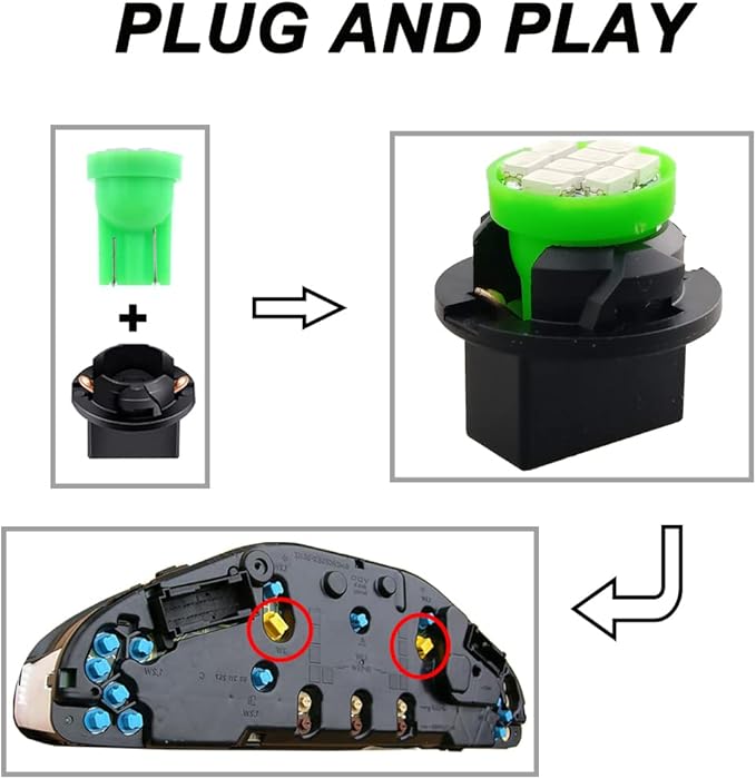 T10 194 168 Dash Instrument White LED Light Bulbs Bright Panel Gauge Cluster Dashboard LED Light Bulbs 10Pcs/Set (Green)