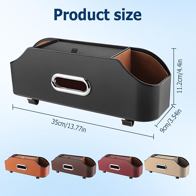 Multifunctional Car Back Seat Storage Organize, 2026 Upgrade 3-in-1 Car Backseat Organizer with Cup Holder, Tissue Box, Trash Bin & Hooks, for Hold Phones, Snacks, Drinks, and Handbags (Brown)