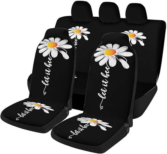 5 Pcs Premium Flower Car Seat Cover, Breathable & Washable Car Seat Covers Full Sets, Fashionable Printed Seat Covers for Cars Interior, Universal Fit for Most Cars, Sedan, Truck, SUV