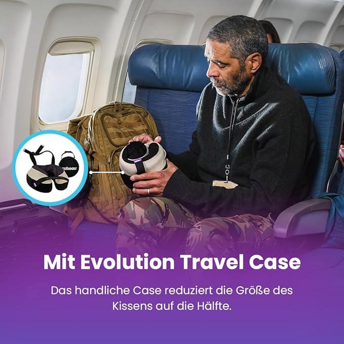 Cabeau Travel Neck Pillow for Airplanes – The Neck’s Evolution, TNE S3 – Supportive Memory Foam Design for Long Haul Flights – Attachable Seat Straps and 360° Support (Vegas Neon Yellow)