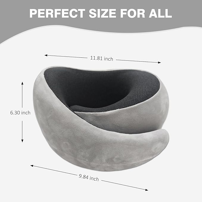 Snail Flexible Neck Pillow, Premium Memory Foam Travel Pillow, 360°Ergonomic Design, Asymmetrical Sides, Suitable for Flight, Car, Office, Washable Pillowcase (Grey)