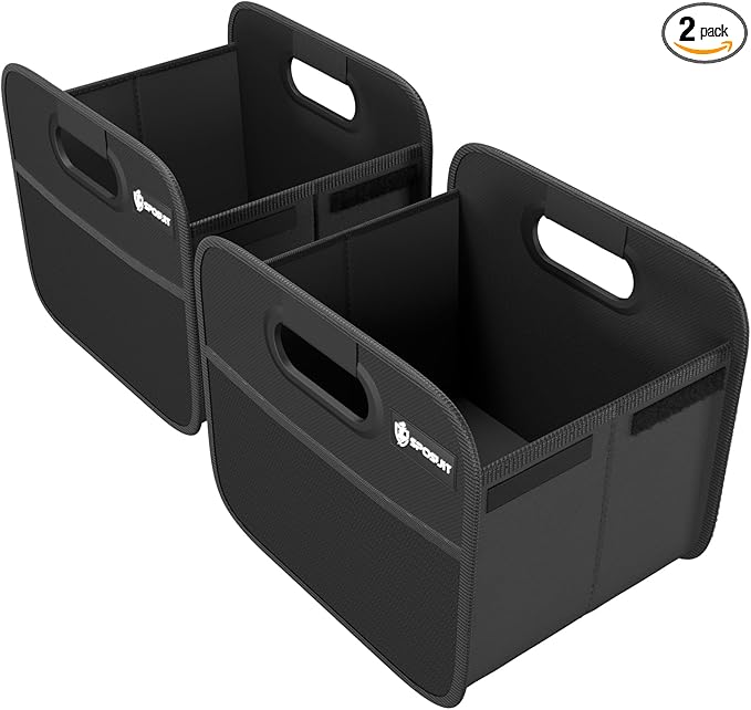 Sposuit Trunk Organizer for Car - Collapsible Split Trunk Storage with Reinforced Handles, SUV Trunk Organizers for Grocery Cargo(Black, 2Pack)