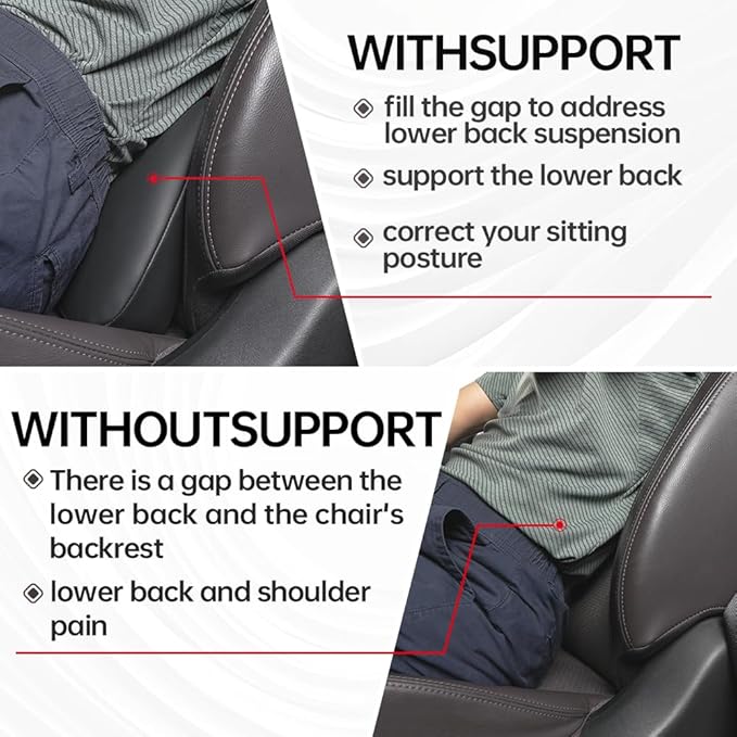 1p Memory Foam Lumbar Support Pillow for car Lower Back Pain Relief - Back Cushion for Driving, Chair Support for Car-Office Chair（Black&Grey）