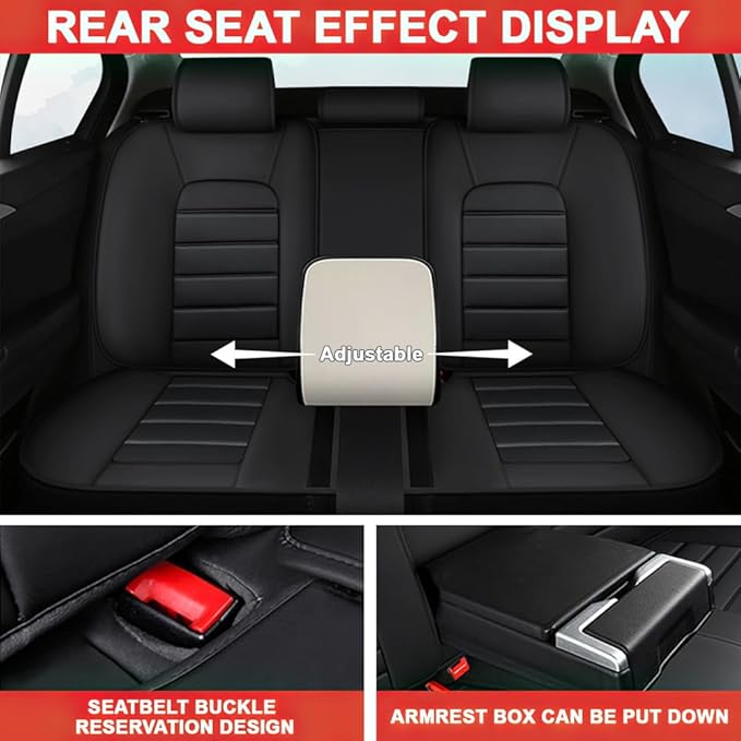 5 Seat Covers Fit for Acura ILX 2013-2022, Waterproof Premium Leather Automotive Accessories Seat Protectors Seat Cushions Wear-Resistant Car Seat Covers（Black&Red,Full Deluxe）