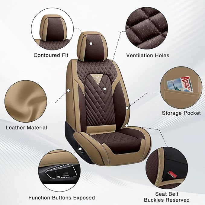 Fit for Dodge Dakota Seat Covers 2000-2011, Nappa Leather, 360° Full Protection, Thick Padding & Memory Foam, Waterproof & Stain-Resistant Car Seat Cover (Full Set,Brown&Beige)