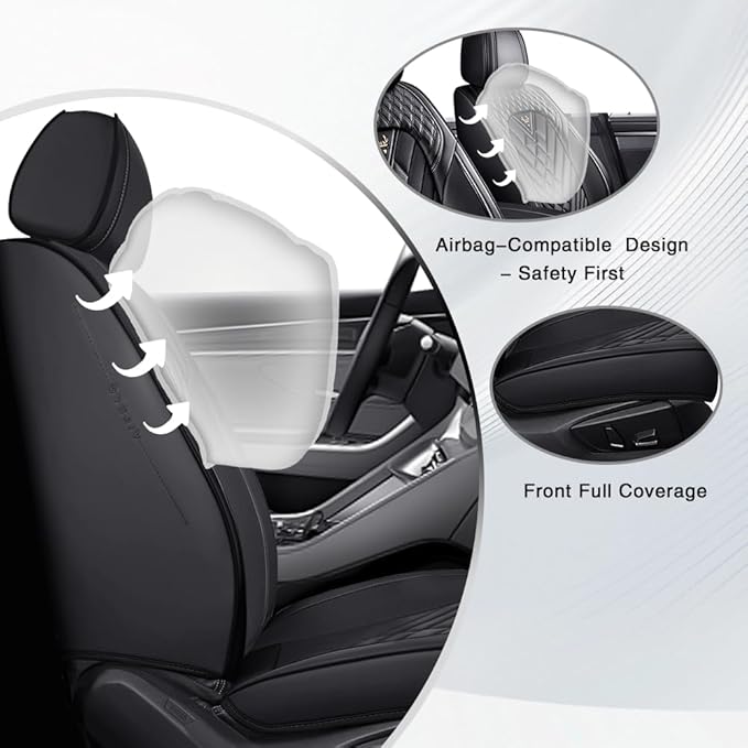 Fit for Dodge Dakota Seat Covers 2000-2011, Nappa Leather, 360° Full Protection, Thick Padding & Memory Foam, Waterproof & Stain-Resistant Car Seat Cover (Front Set,Black)