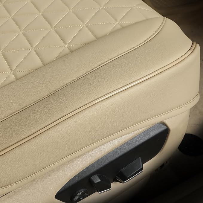 Black Panther 1 Pair Luxury Car Seat Covers Front Bottom Seat Cushion Covers, Anti-Slip and Wrap Around The Bottom, Fit 95% of Vehicles - Beige